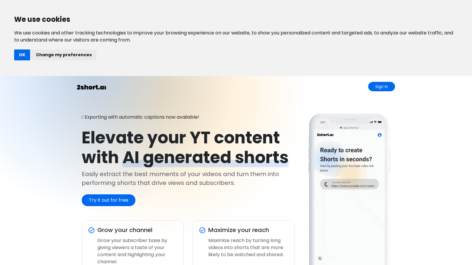 2Short – Elevate your YT content with AI generated shorts