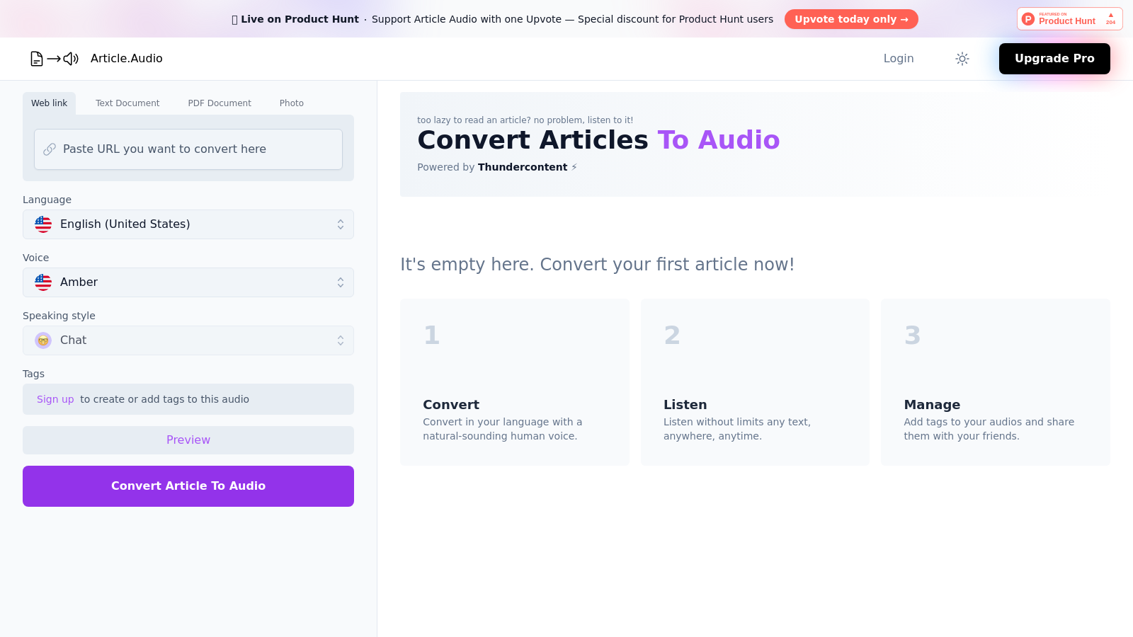 Unlock Audio Freedom with Article.Audio Pro – Powered by Thundercontent