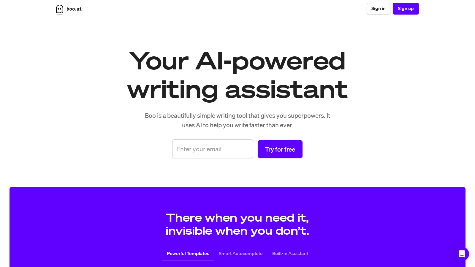 Minimalist AI-powered writing assistant · boo.ai