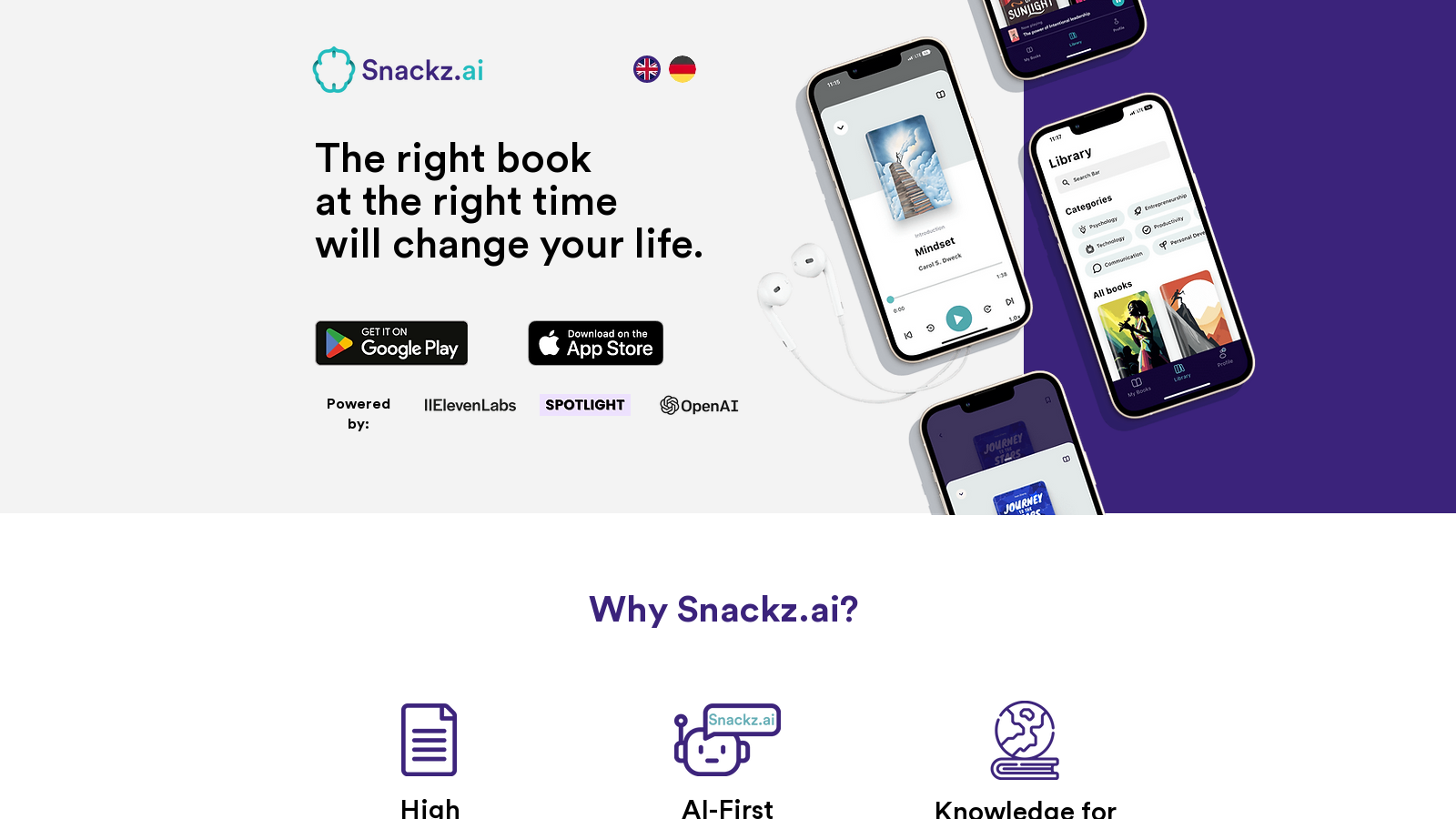 Snackz.ai – Transformative AI-Powered Book Summaries