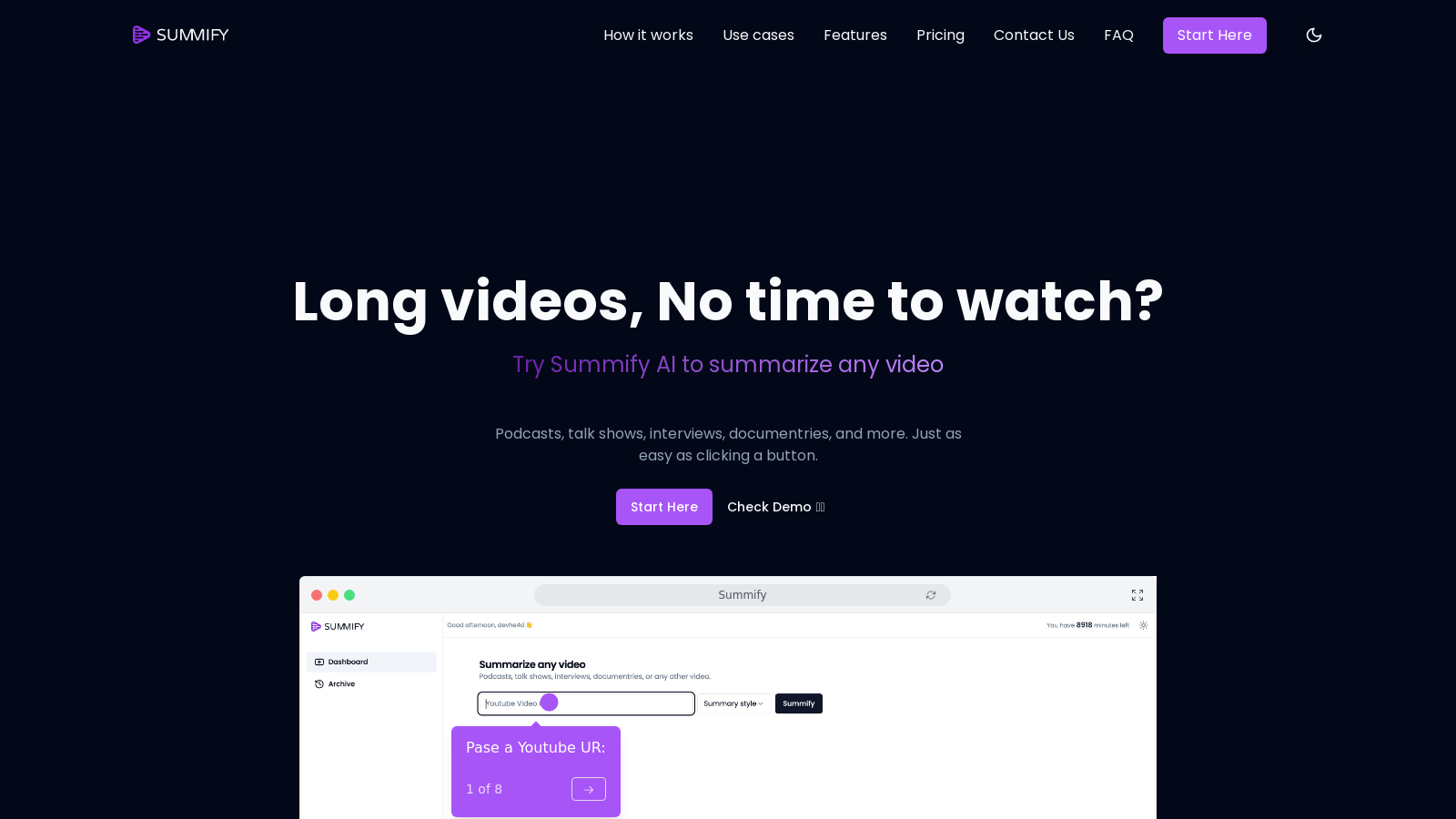 Summify.io – AI Powered Video Summarization Tool