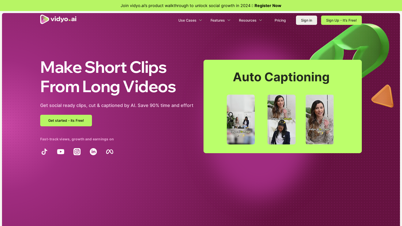 Vidyo.ai – Transform Long Videos into Viral Social Clips with AI