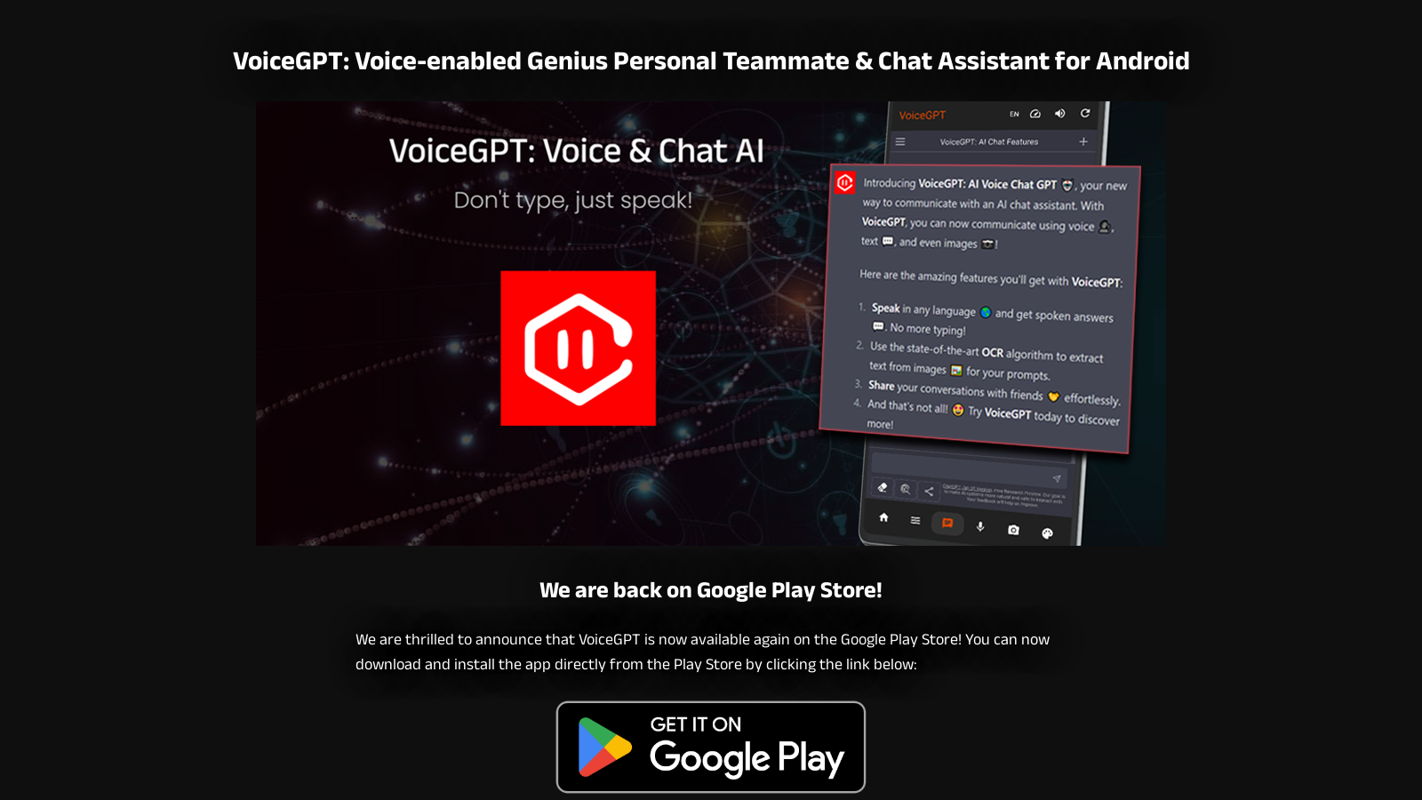 VoiceGPT: The Ultimate AI-enabled Personal Chat Assistant & Teammate for Android