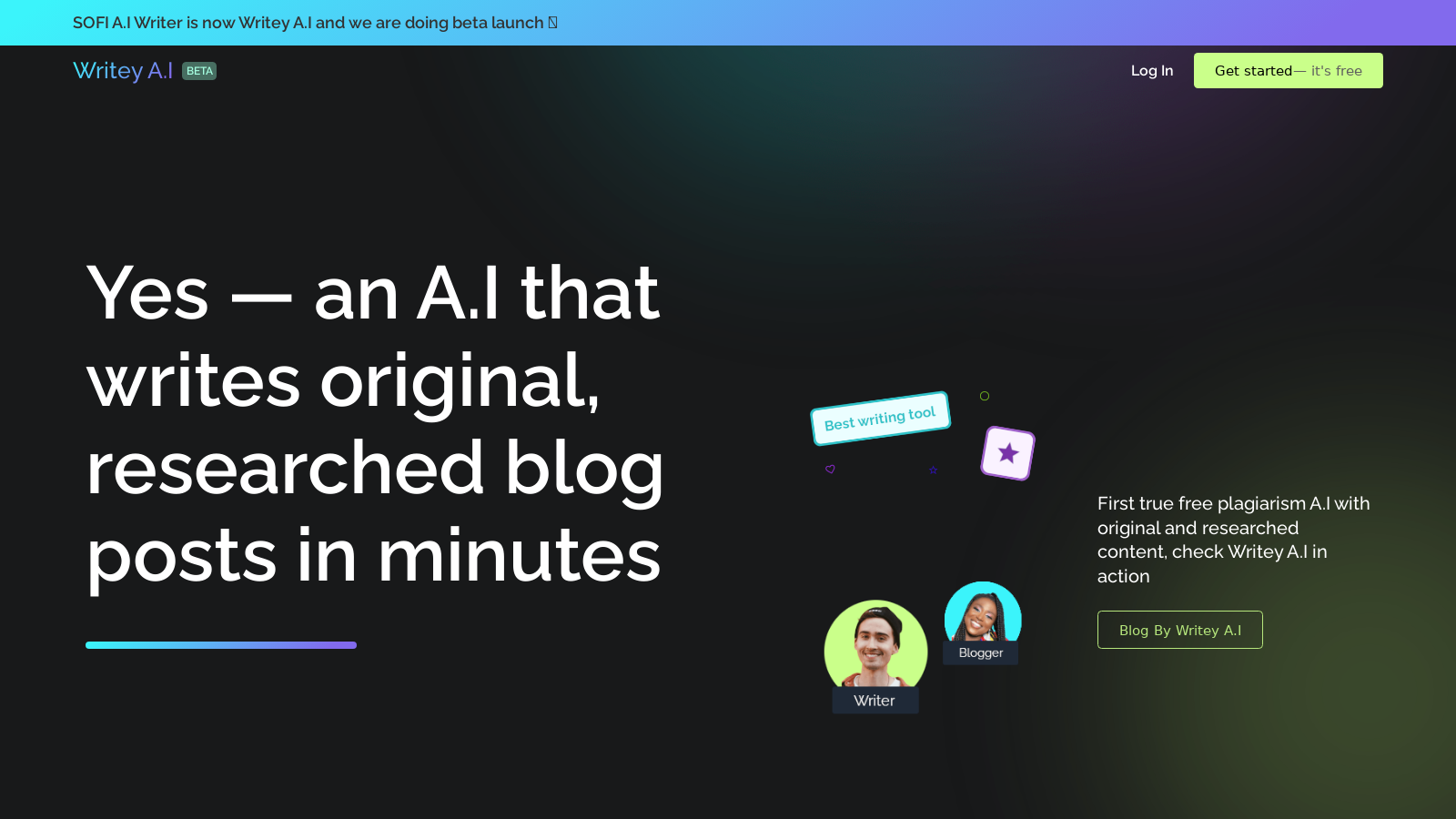 Writey A.I – AI Writer for Original and Researched Content